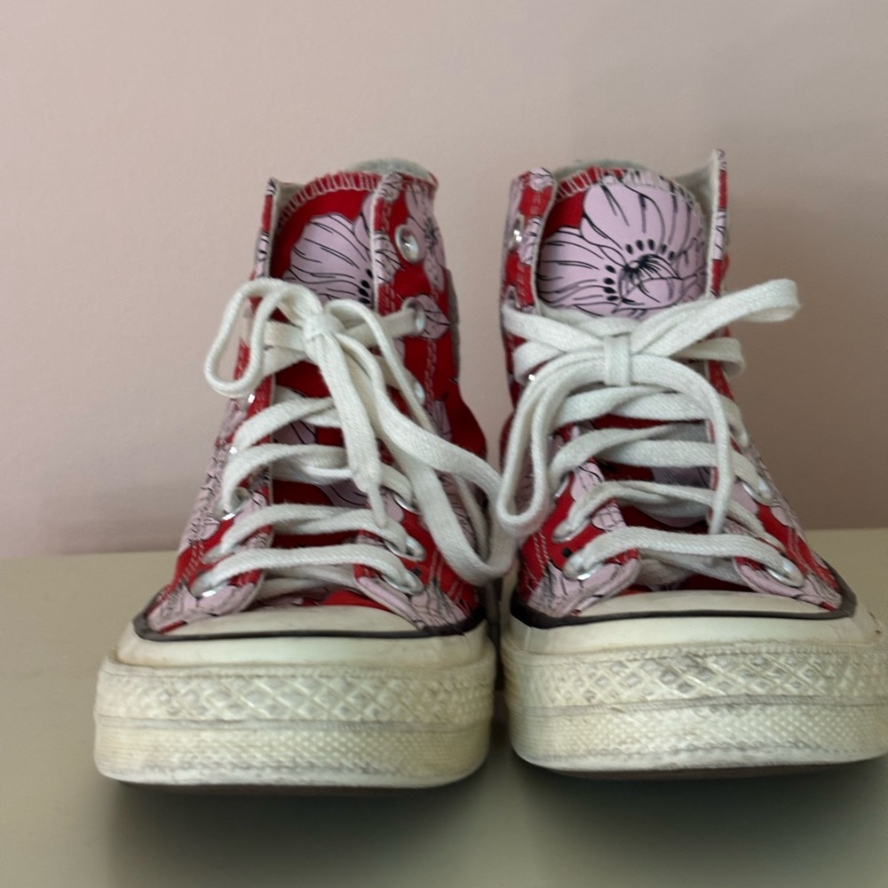 Converse Red and White Floral Vintage Chuck Taylor High-Tops